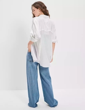 Chemises American Eagle AE Go Big Oversized Blanche Femme | VYF-33152058